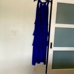 Badgley Mischka designer royal blue ruffle dress size 6 100% polyester zip back